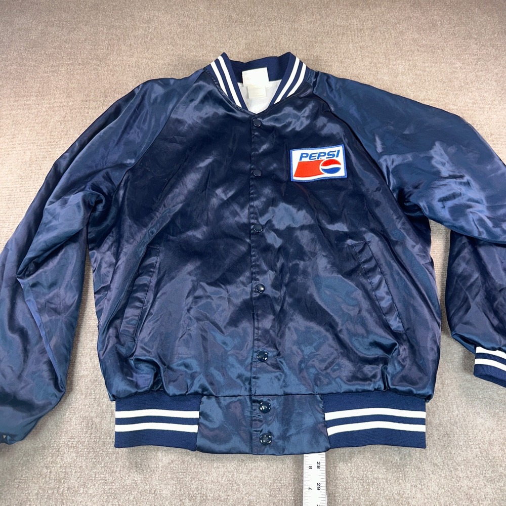 Vintage Hartwell Pepsi Bomber Jacket Navy Blue Satin Made in USA Mens XL